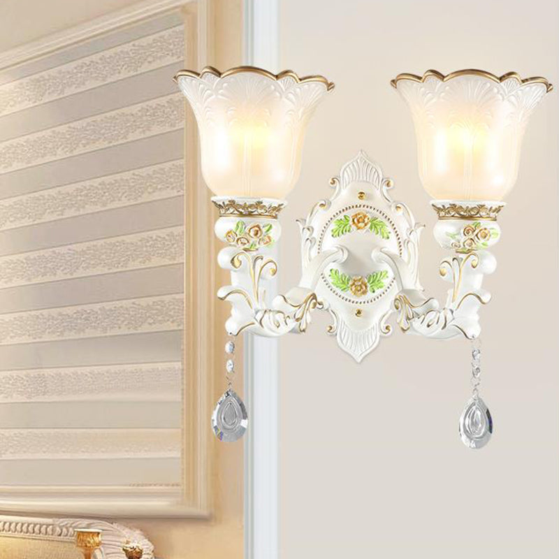 Frendorf | Opal Glass Flower Wandlamp Licht Traditioneel 1/2 Lichten Woonkamer Wandlamp Fitting in Wit
