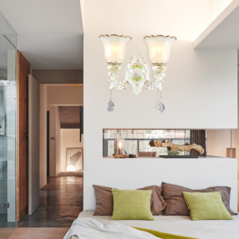 Frendorf | Opal Glass Flower Wandlamp Licht Traditioneel 1/2 Lichten Woonkamer Wandlamp Fitting in Wit