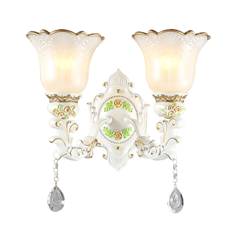 Frendorf | Opal Glass Flower Wandlamp Licht Traditioneel 1/2 Lichten Woonkamer Wandlamp Fitting in Wit