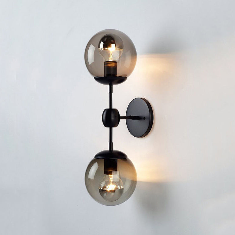 Frendorf | Schwarze 2-Licht Wandleuchte Industrial Amber Glas Globus Schirm Beleuchtung Fixture für Wohnzimmer