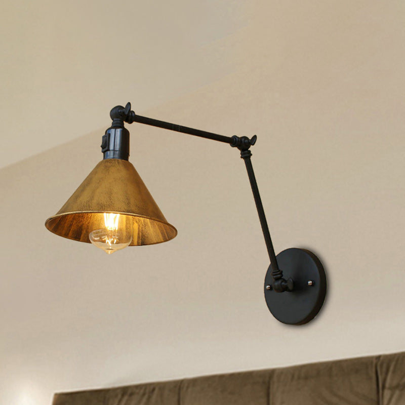 Frendorf | Swing Arm Schlafzimmer Wandleuchte Vintage Stil Metallic 1 Kopf Alter Messing Wandlampe mit Kegel-Schirm