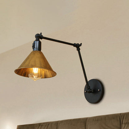 Frendorf | Swing Arm Schlafzimmer Wandleuchte Vintage Stil Metallic 1 Kopf Alter Messing Wandlampe mit Kegel-Schirm