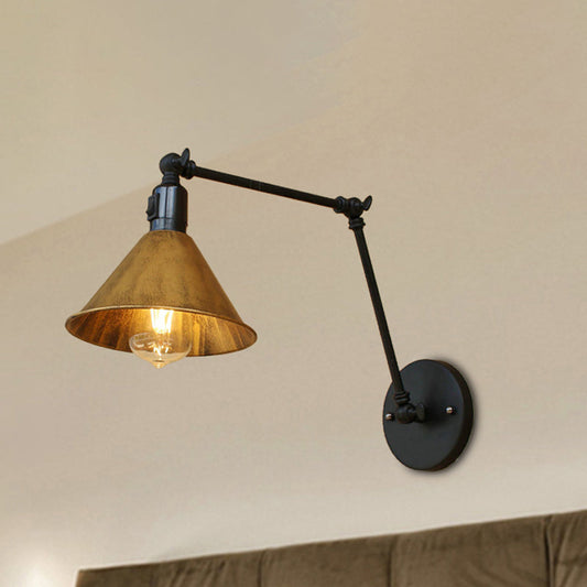 Frendorf | Swing Arm Schlafzimmer Wandleuchte Vintage Stil Metallic 1 Kopf Alter Messing Wandlampe mit Kegel-Schirm