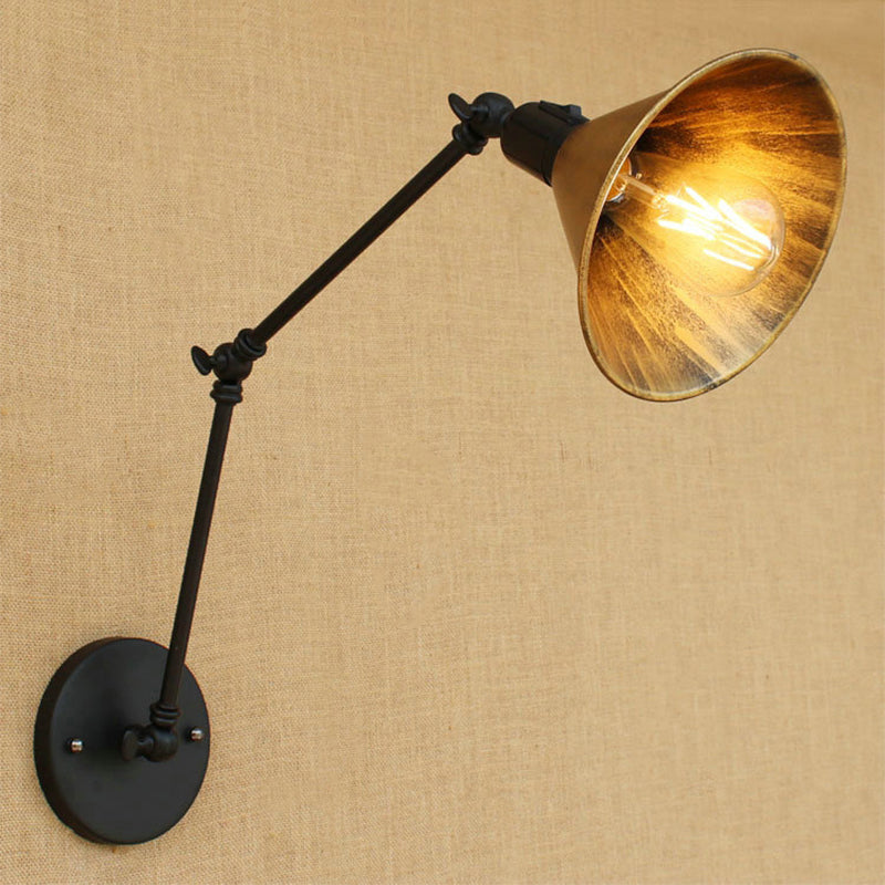 Frendorf | Swing Arm Schlafzimmer Wandleuchte Vintage Stil Metallic 1 Kopf Alter Messing Wandlampe mit Kegel-Schirm