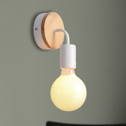 Frendorf | Loft Stylische Gewinkelte Wandlampe mit Rundem Rückblech 1 Kopf Holz- und Metall-Wandmontage Licht in Weiß