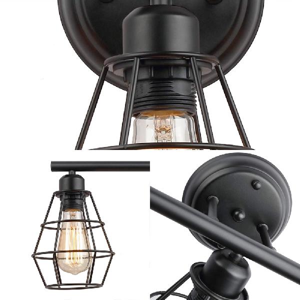 Frendorf | Gekooide Schaduw Badkamer Wandlamp Sconces Industriële Stijl Metaal 3 Lichten Zwart Wandmontage Licht