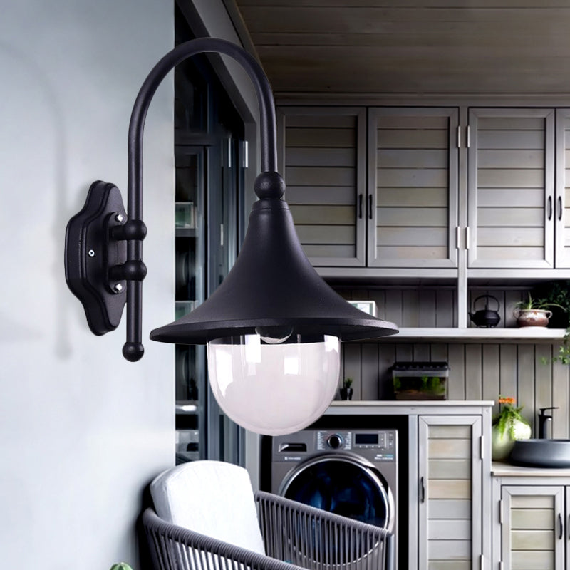 Frendorf | Geflarete Schirm Metall Wandleuchte Industrie 1 Licht Balkon Wandmontage Licht mit klarem Glaskuppel in Schwarz/Rost Finish