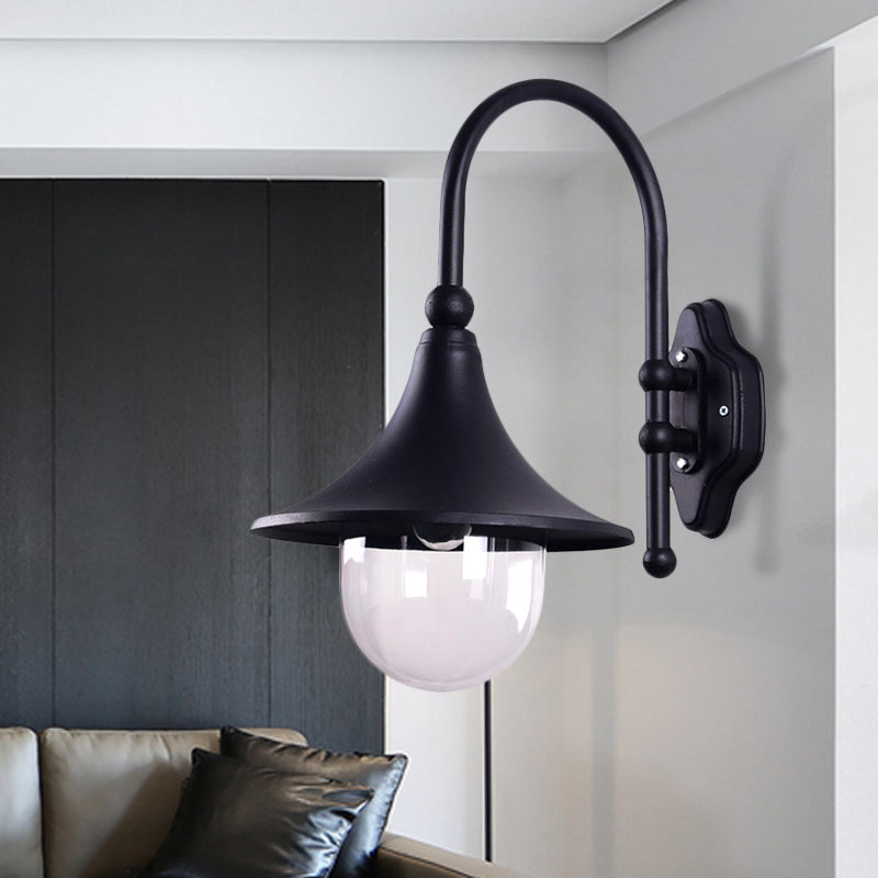 Frendorf | Geflarete Schirm Metall Wandleuchte Industrie 1 Licht Balkon Wandmontage Licht mit klarem Glaskuppel in Schwarz/Rost Finish