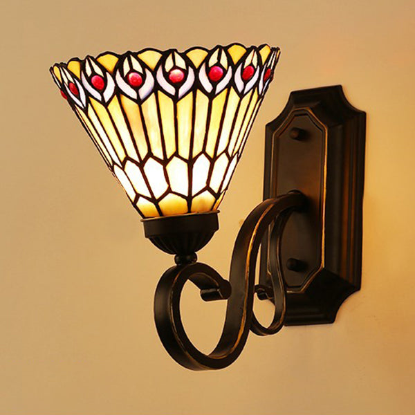 Frendorf | Tiffany Stil Mission Wandmontage Fixture Gegravur Glas 1 Licht Wand Sconces in Blauw-Wit/Blauw/Beige/Wit voor Trap