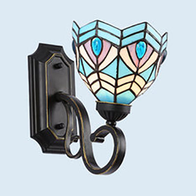 Frendorf | Tiffany Stil Mission Wandmontage Fixture Gegravur Glas 1 Licht Wand Sconces in Blauw-Wit/Blauw/Beige/Wit voor Trap