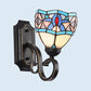 Frendorf | Tiffany Stil Mission Wandmontage Fixture Gegravur Glas 1 Licht Wand Sconces in Blauw-Wit/Blauw/Beige/Wit voor Trap