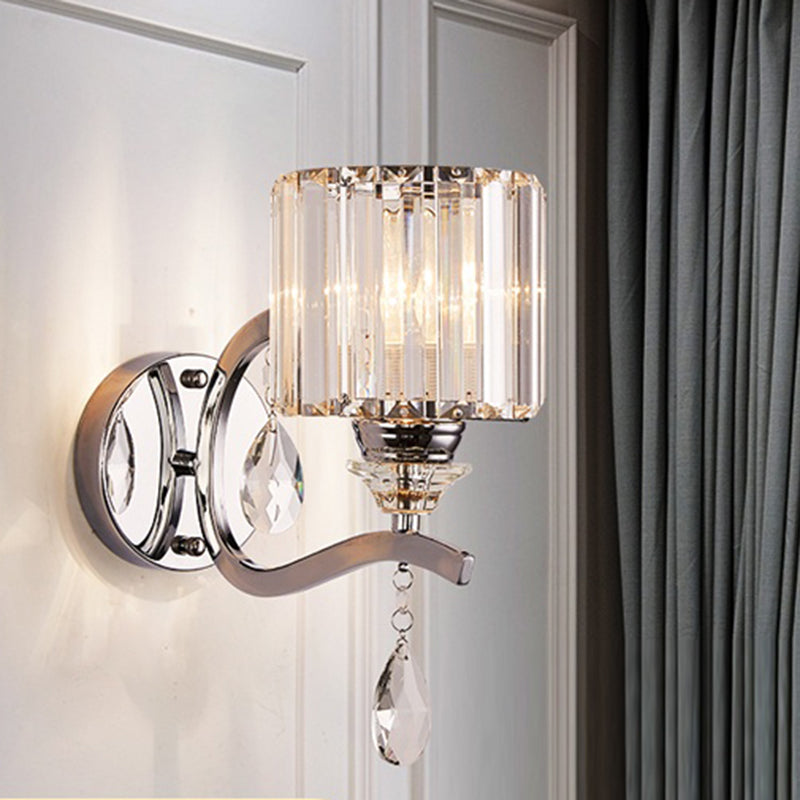 Frendorf | Zylinder Wandleuchte Wandleuchten Moderne Kristall Block 1 Licht Schlafzimmer Wandmontierte Lampe in Chrom