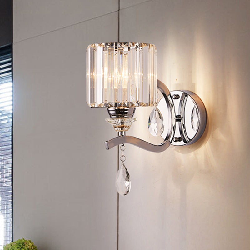 Frendorf | Zylinder Wandleuchte Wandleuchten Moderne Kristall Block 1 Licht Schlafzimmer Wandmontierte Lampe in Chrom