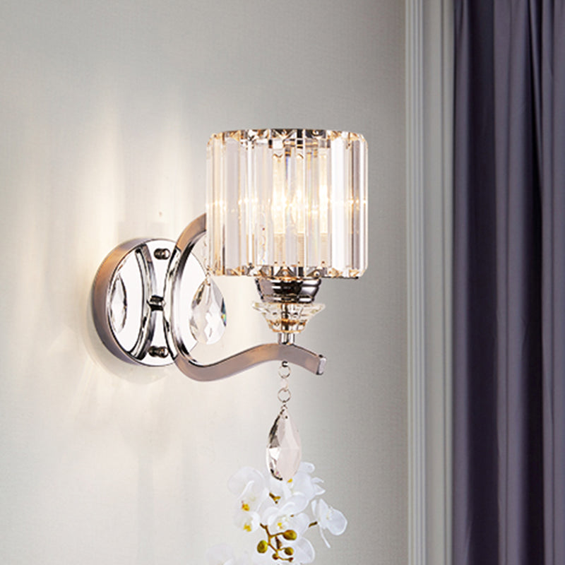 Frendorf | Zylinder Wandleuchte Wandleuchten Moderne Kristall Block 1 Licht Schlafzimmer Wandmontierte Lampe in Chrom