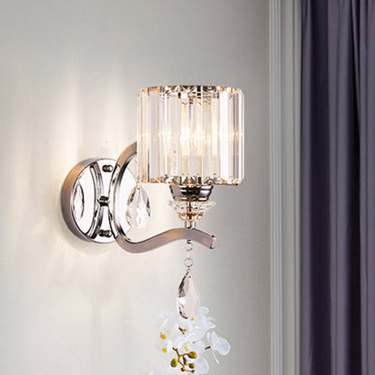 Frendorf | Zylinder Wandleuchte Wandleuchten Moderne Kristall Block 1 Licht Schlafzimmer Wandmontierte Lampe in Chrom
