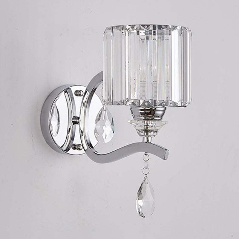 Frendorf | Zylinder Wandleuchte Wandleuchten Moderne Kristall Block 1 Licht Schlafzimmer Wandmontierte Lampe in Chrom