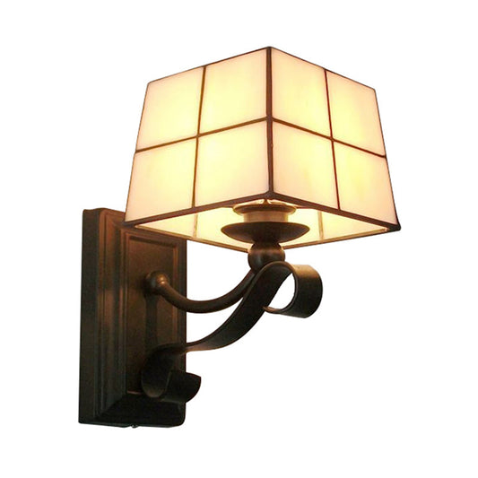 Frendorf | Roze/Blauw/Beige Vierkante Wandlamp Tiffany Stijl Gekleurd Glas 1 Lichts Wandmontage Armatuur voor Slaapkamer