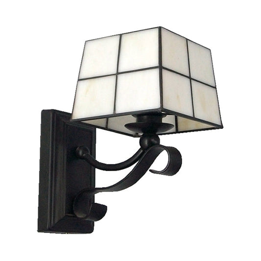 Frendorf | Roze/Blauw/Beige Vierkante Wandlamp Tiffany Stijl Gekleurd Glas 1 Lichts Wandmontage Armatuur voor Slaapkamer