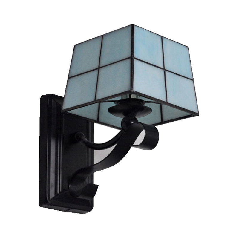 Frendorf | Roze/Blauw/Beige Vierkante Wandlamp Tiffany Stijl Gekleurd Glas 1 Lichts Wandmontage Armatuur voor Slaapkamer