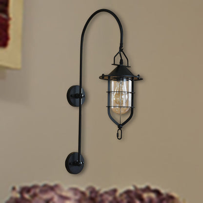 Frendorf | Caged Woonkamer Wandlamp Industriëel Helder Glas 1 Licht Zwart/Roest Sconces Lamp