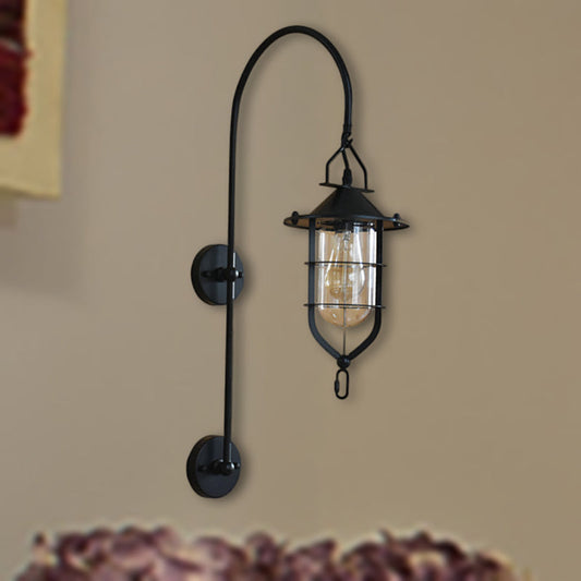 Frendorf | Caged Woonkamer Wandlamp Industriëel Helder Glas 1 Licht Zwart/Roest Sconces Lamp