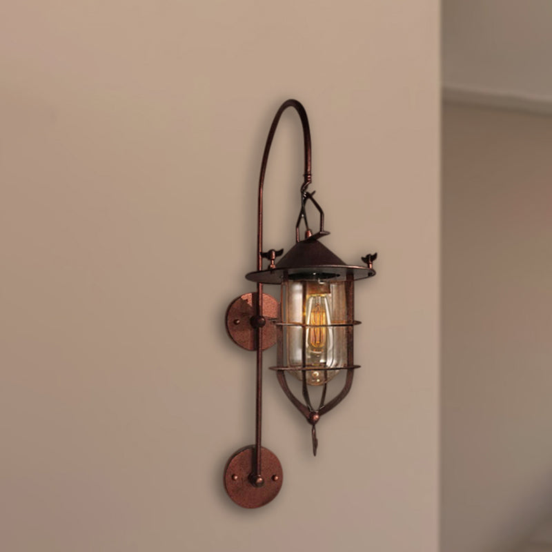 Frendorf | Caged Woonkamer Wandlamp Industriëel Helder Glas 1 Licht Zwart/Roest Sconces Lamp