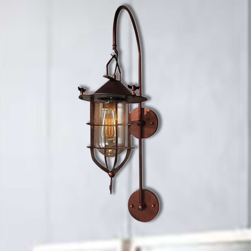 Frendorf | Caged Woonkamer Wandlamp Industriëel Helder Glas 1 Licht Zwart/Roest Sconces Lamp