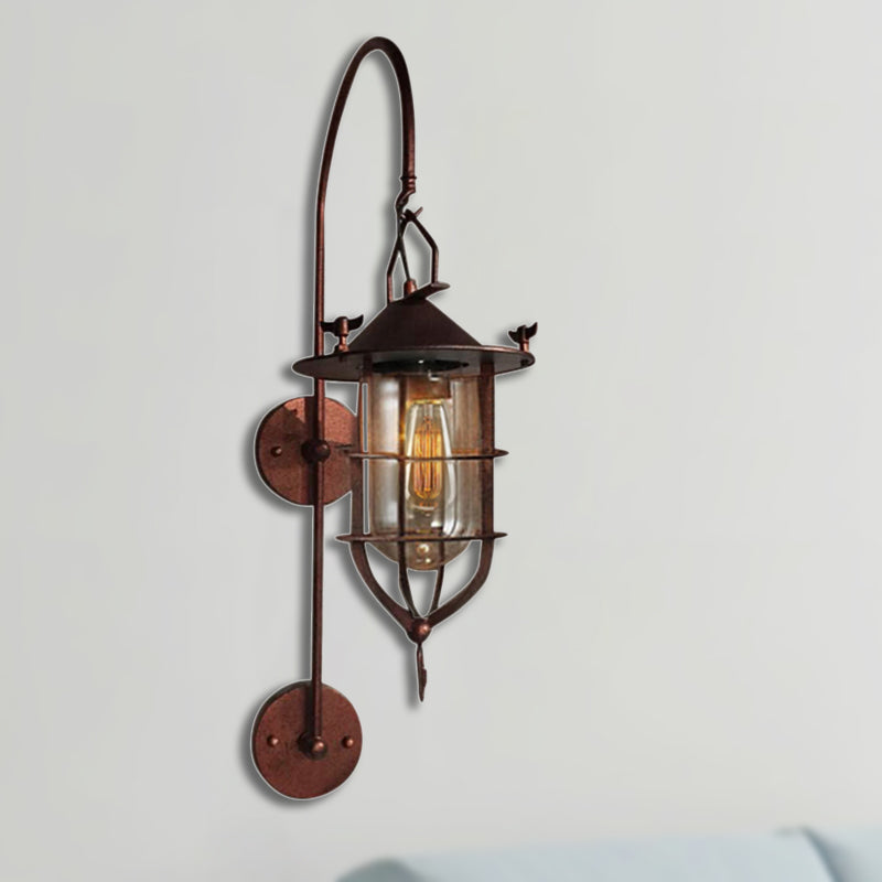 Frendorf | Caged Woonkamer Wandlamp Industriëel Helder Glas 1 Licht Zwart/Roest Sconces Lamp