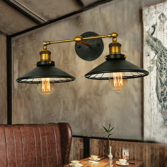 Frendorf | 2/3 Lampen Kegel Schirm Wandmontage Licht Vintage Stil Schwarzes Metall Wandleuchte Beleuchtung für Restaurant