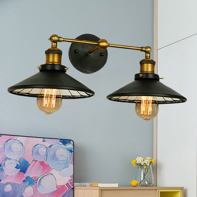 Frendorf | 2/3 Lampen Kegel Schirm Wandmontage Licht Vintage Stil Schwarzes Metall Wandleuchte Beleuchtung für Restaurant