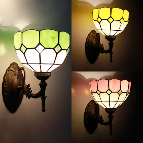 Frendorf | Retro stijl golfvormige wandlamp, geschenkglas 1 licht wandmontage fixture in geel/roze/groen voor trap.