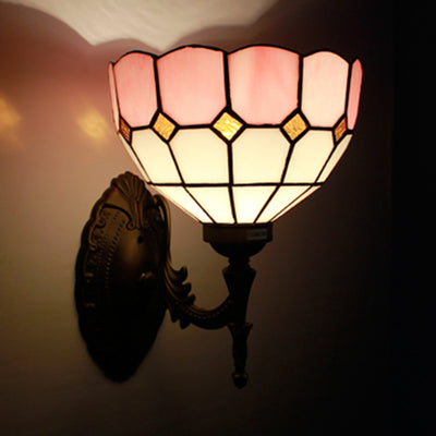 Frendorf | Retro stijl golfvormige wandlamp, geschenkglas 1 licht wandmontage fixture in geel/roze/groen voor trap.