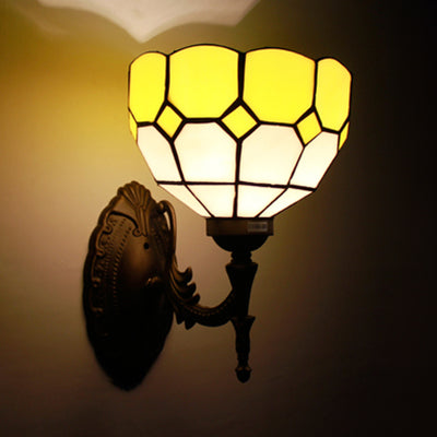 Frendorf | Retro stijl golfvormige wandlamp, geschenkglas 1 licht wandmontage fixture in geel/roze/groen voor trap.
