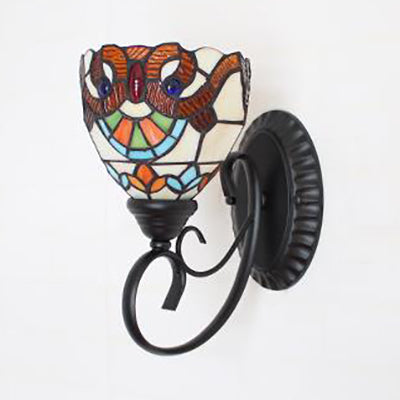 Frendorf | Kleurvolle Wandlamp Lodge Glas-in-lood 1 Licht Wandlamp Armatuur in Wit/Bruin/Blauw voor Corridor