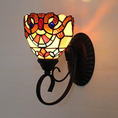 Frendorf | Kleurvolle Wandlamp Lodge Glas-in-lood 1 Licht Wandlamp Armatuur in Wit/Bruin/Blauw voor Corridor