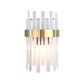 Frendorf | 2 Köpfe Schlafzimmer Wandlicht Postmodern Schwarz/Gold Wandlampe mit Halbzylinder Drei Seiten Kristallstangen-Schirm