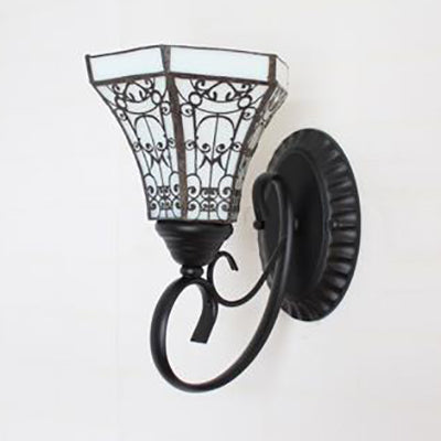 Frendorf | Kleurvolle Wandlamp Lodge Glas-in-lood 1 Licht Wandlamp Armatuur in Wit/Bruin/Blauw voor Corridor