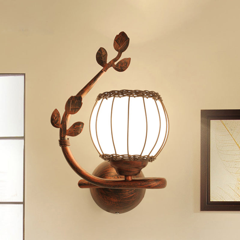 Frendorf | 1 Licht Schlafzimmer Wandmontierte Lampe Rustikaler Dunkles Holz Wandlampe mit Kugel Milchglas Schirm, Rechts/Links