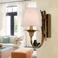 Frendorf | 1 Licht Wandlamp Country Cone Stoffen Wandlamp in Wit met Messing Metalen Achterplaat