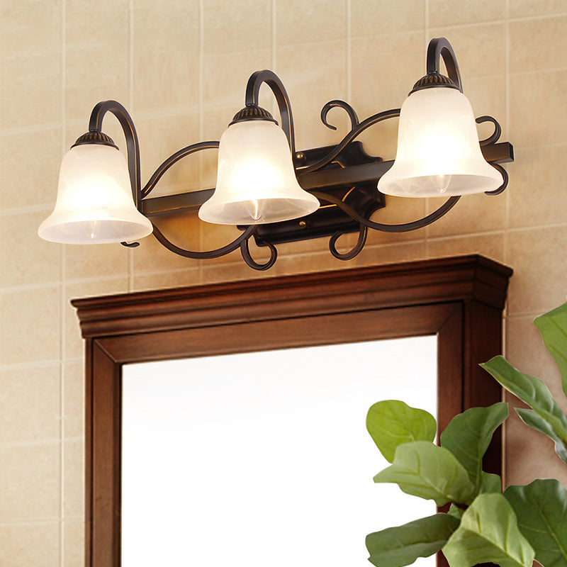 Frendorf | 2/3 Lichten Vanity Lamp Vintage Curvy Arm Melkglas Wandlamp in Zwart voor Badkamer