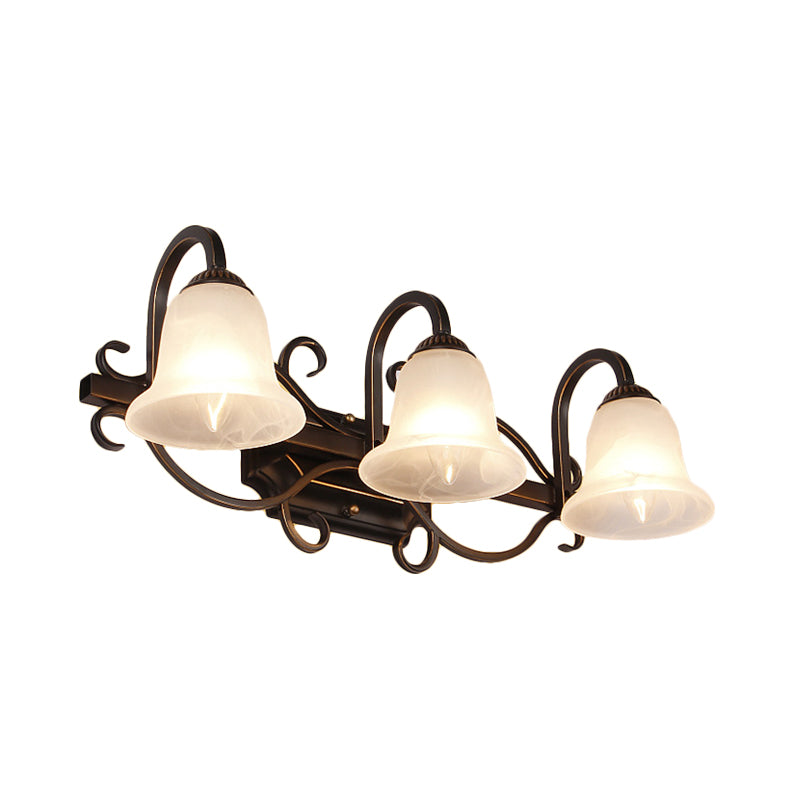 Frendorf | 2/3 Lichten Vanity Lamp Vintage Curvy Arm Melkglas Wandlamp in Zwart voor Badkamer