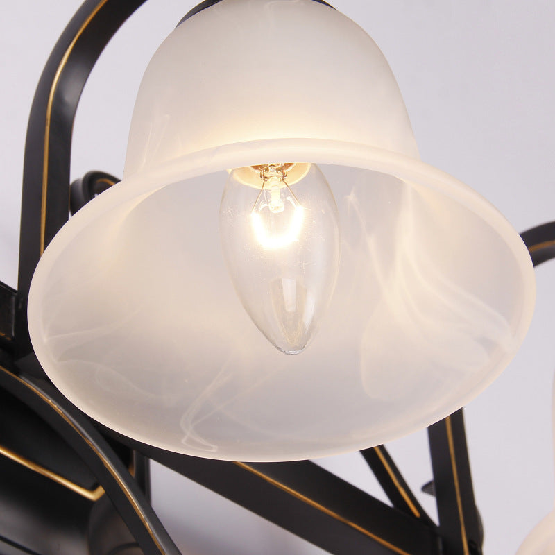 Frendorf | 2/3 Lichten Vanity Lamp Vintage Curvy Arm Melkglas Wandlamp in Zwart voor Badkamer