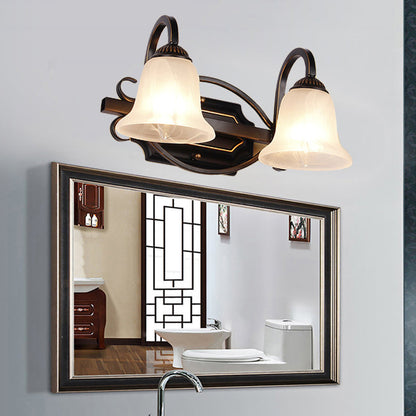 Frendorf | 2/3 Lichten Vanity Lamp Vintage Curvy Arm Melkglas Wandlamp in Zwart voor Badkamer