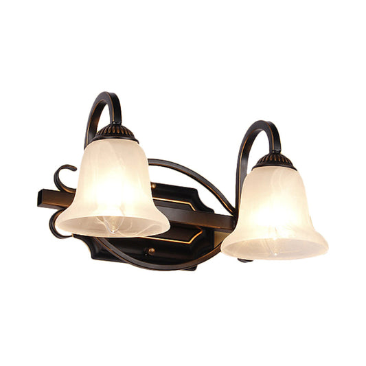 Frendorf | 2/3 Lichten Vanity Lamp Vintage Curvy Arm Melkglas Wandlamp in Zwart voor Badkamer