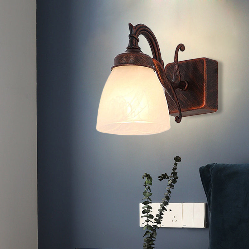 Frendorf | Koperen Koepel Wandlamp Traditionele Opal Glass 1/2/3 Lichten Badkamer Muur Gemonteerde Vanity Licht