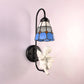 Frendorf | 1 Kopfschirm Wandleuchte Mediterran Blau Buntglas Wandmontierte Beleuchtung mit Trompete/Violine/Vogel Dekoration
