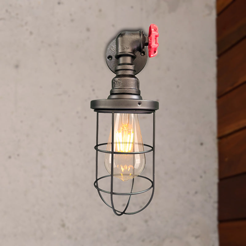 Frendorf | Draadframe gang wandlamp ijzer 1 hoofd boerenwandverlichting met rode klepontwerp in antiek brons/zwart