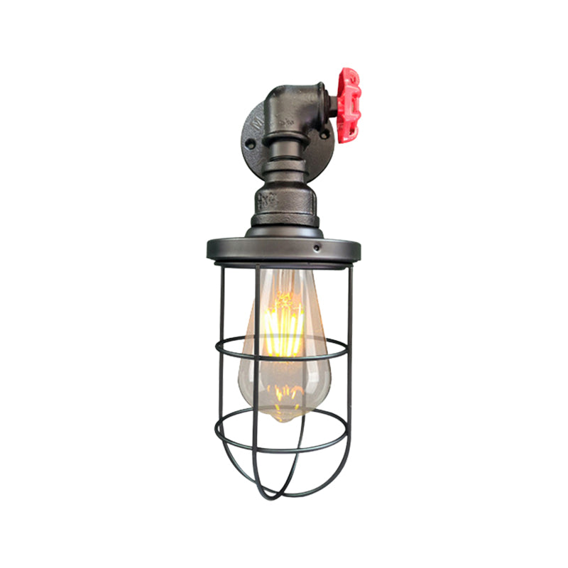 Frendorf | Draadframe gang wandlamp ijzer 1 hoofd boerenwandverlichting met rode klepontwerp in antiek brons/zwart