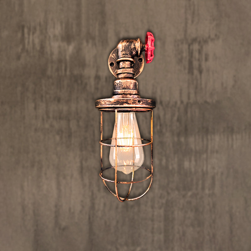 Frendorf | Draadframe gang wandlamp ijzer 1 hoofd boerenwandverlichting met rode klepontwerp in antiek brons/zwart