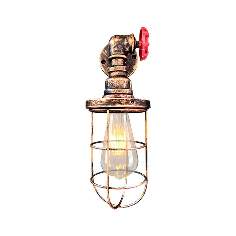 Frendorf | Draadframe gang wandlamp ijzer 1 hoofd boerenwandverlichting met rode klepontwerp in antiek brons/zwart